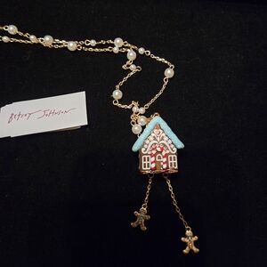 Betsey Johnson Gingerbread House Necklace - Gold and Red